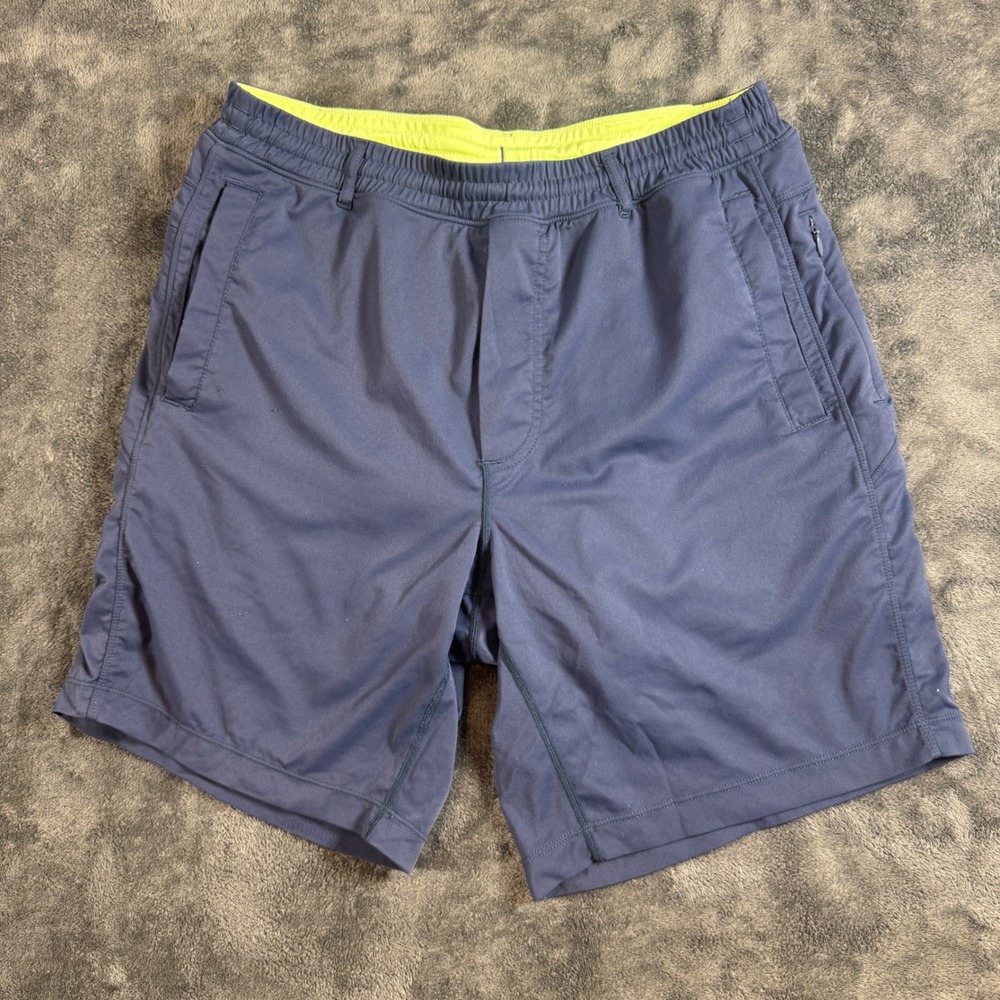 Birddogs Shorts Mens Large Navy Blue Neon Yellow Liner Size Large Gym Athletic
